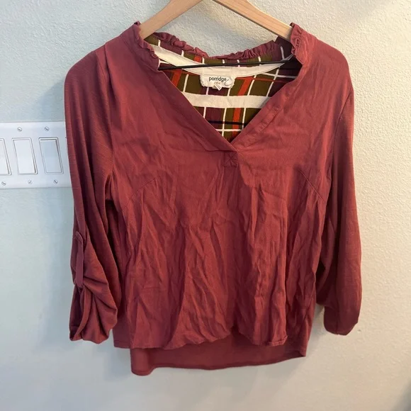 Anthropologie Porridge Aidan V-Neck Roll Tab Sleeves Pullover Blouse Top Small - Picture 2 of 4